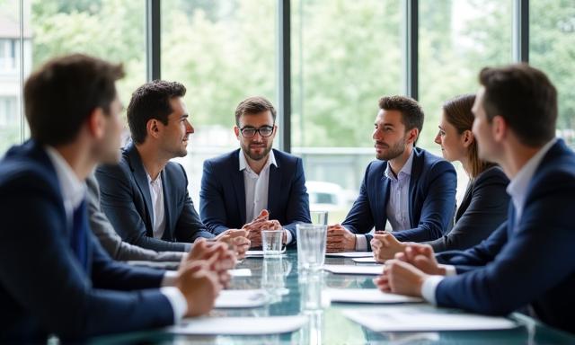 Group of professionals in a meeting discussing strategy