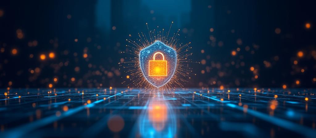 Secure data protection concept with digital locks and glowing connections